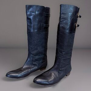 ROSA Womans Black Riding Distressed Leather High Calf Boots 38 / 7M MSRP…